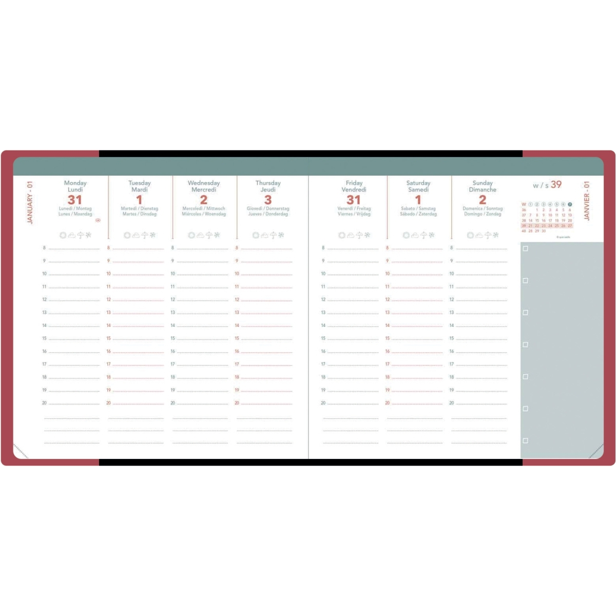 Agenda semainier Céleste 16x16 bordeaux