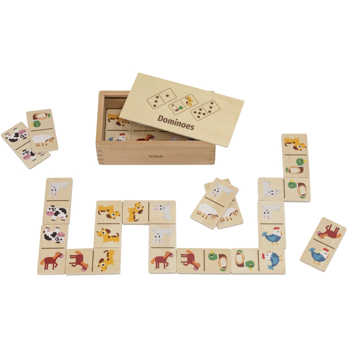 Coffret de 28 dominos en bois la ferme