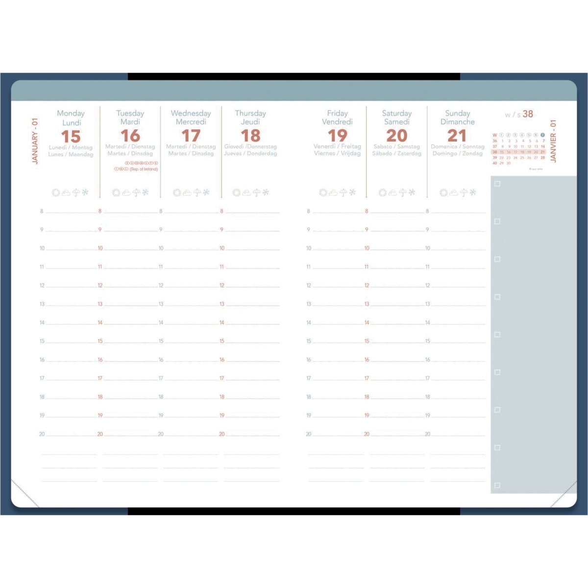Agenda semainier Céleste 16x24cm bleu