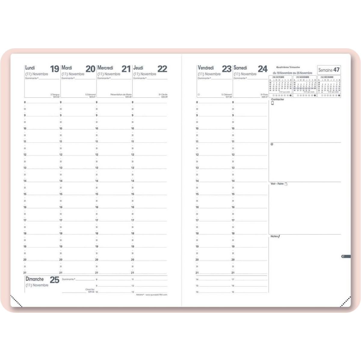 Agenda semainier Bloom 16x24cm rose fleur