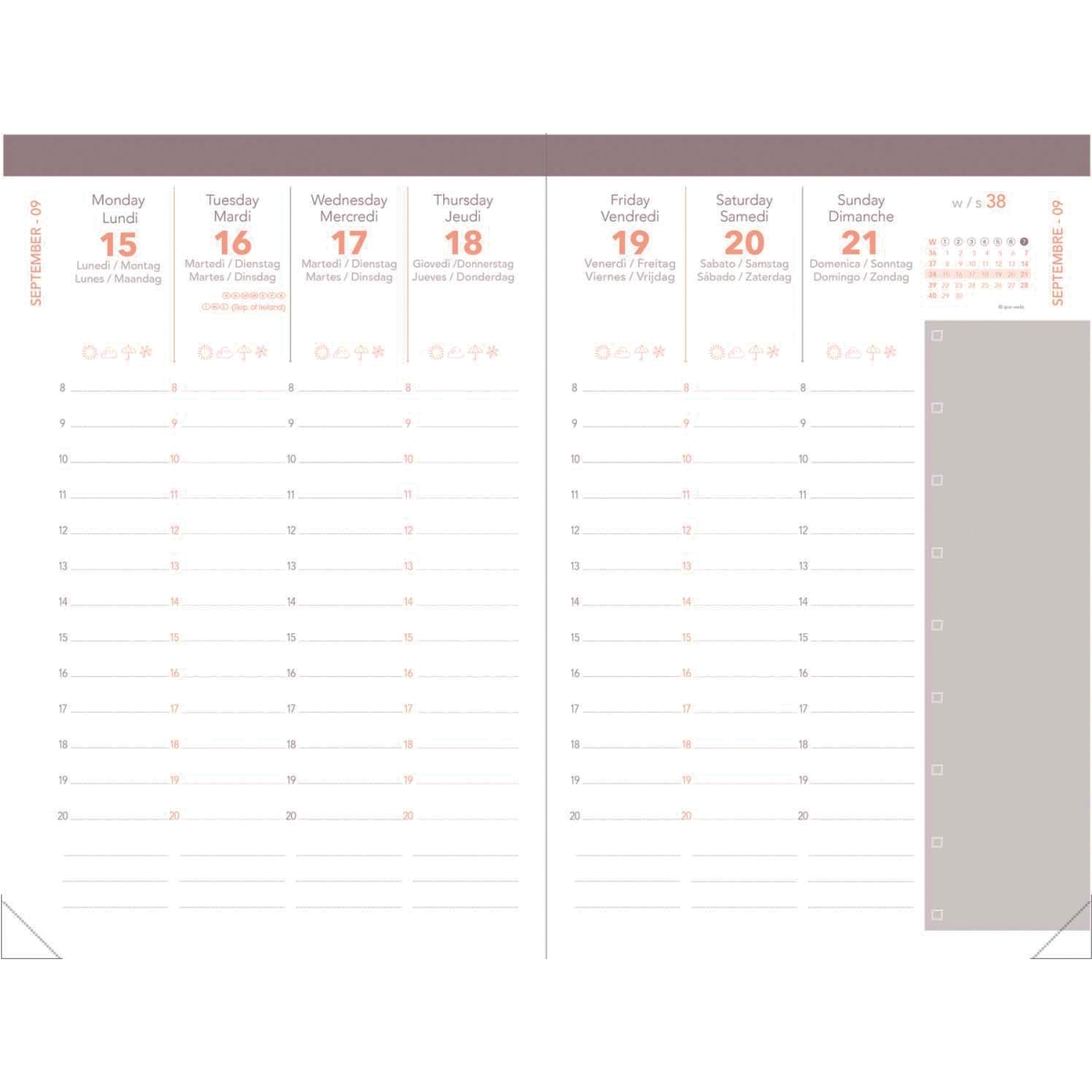 Agenda semainier Andrea 10x15cm brun