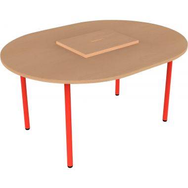 Table ovale 120x90cm avec 1 bac taille 3 rouge