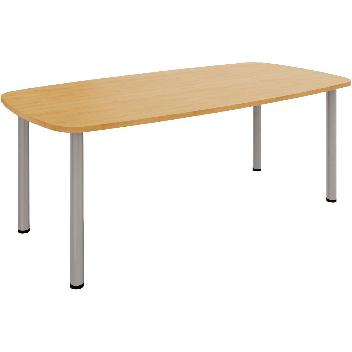 Table ovale L200xP100cm 4 pieds plateau hêtre clair/piètement alu