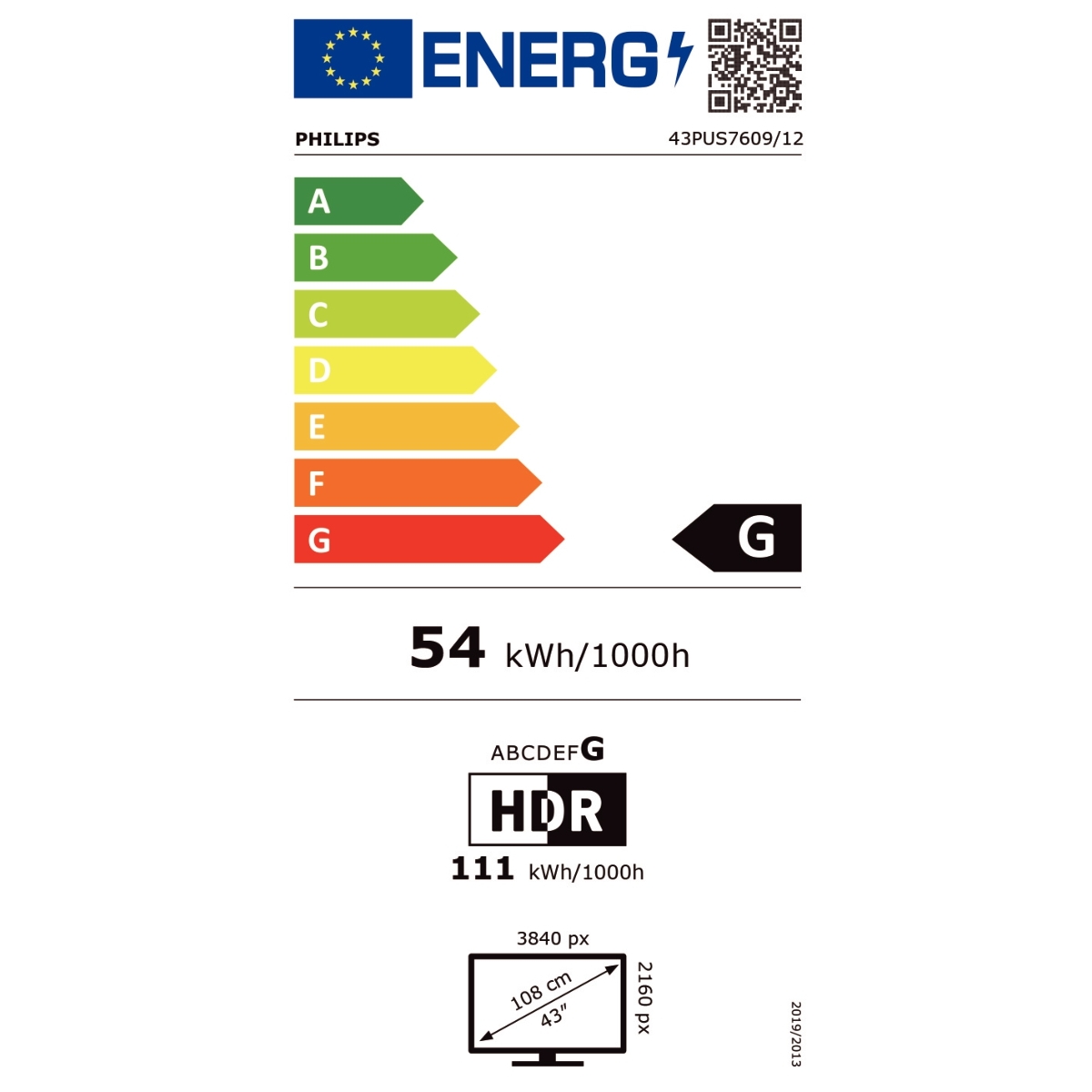 Téléviseur 4K UHD LED 108 cm