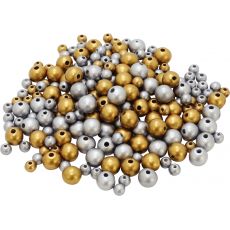 Seau de 600 perles en bois coloris Or et argent