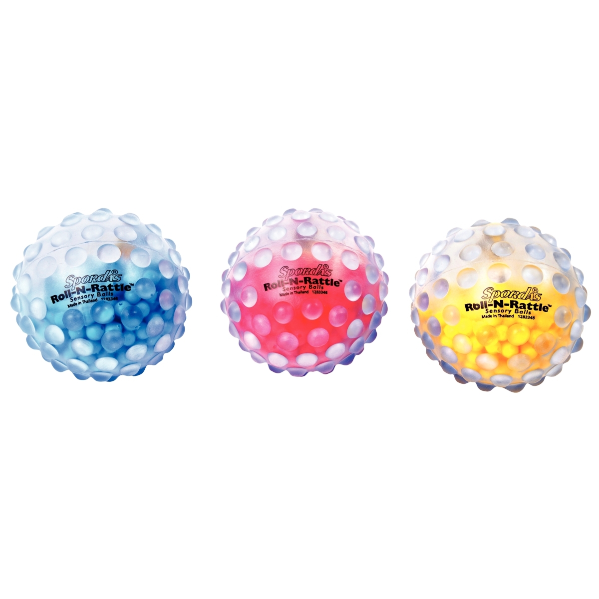 Lot de 3 balles crécelles assorties