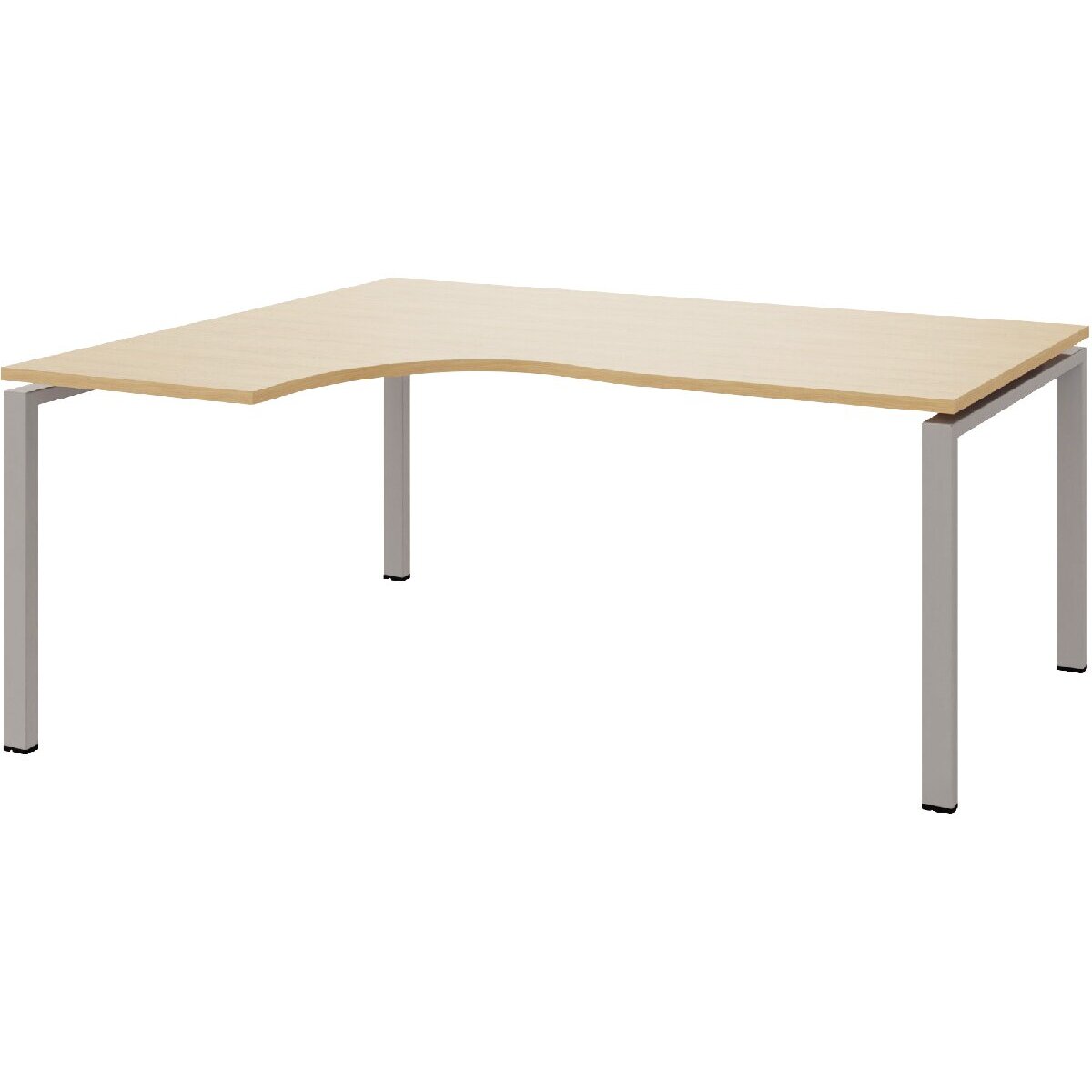 Bureau compact asymétrique 90° retour à gauche L180 Conect plateau chêne naturel/piètement alu