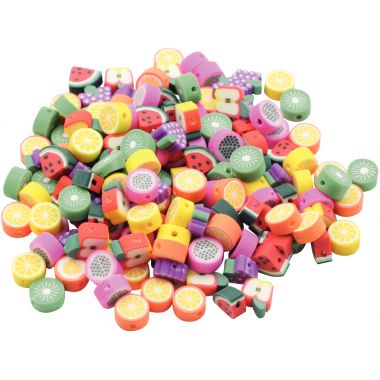 Sac de 300 perles en forme de fruit en pâte de polymère assortis