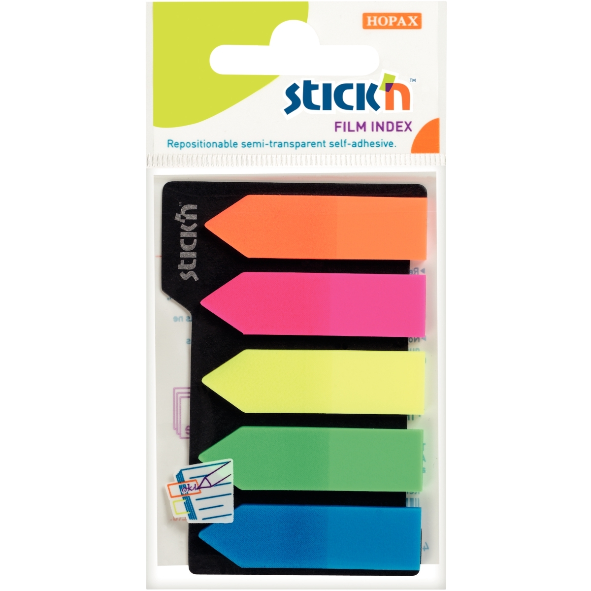 Carte de 5 x 25 index flèches coloris assortis transparents