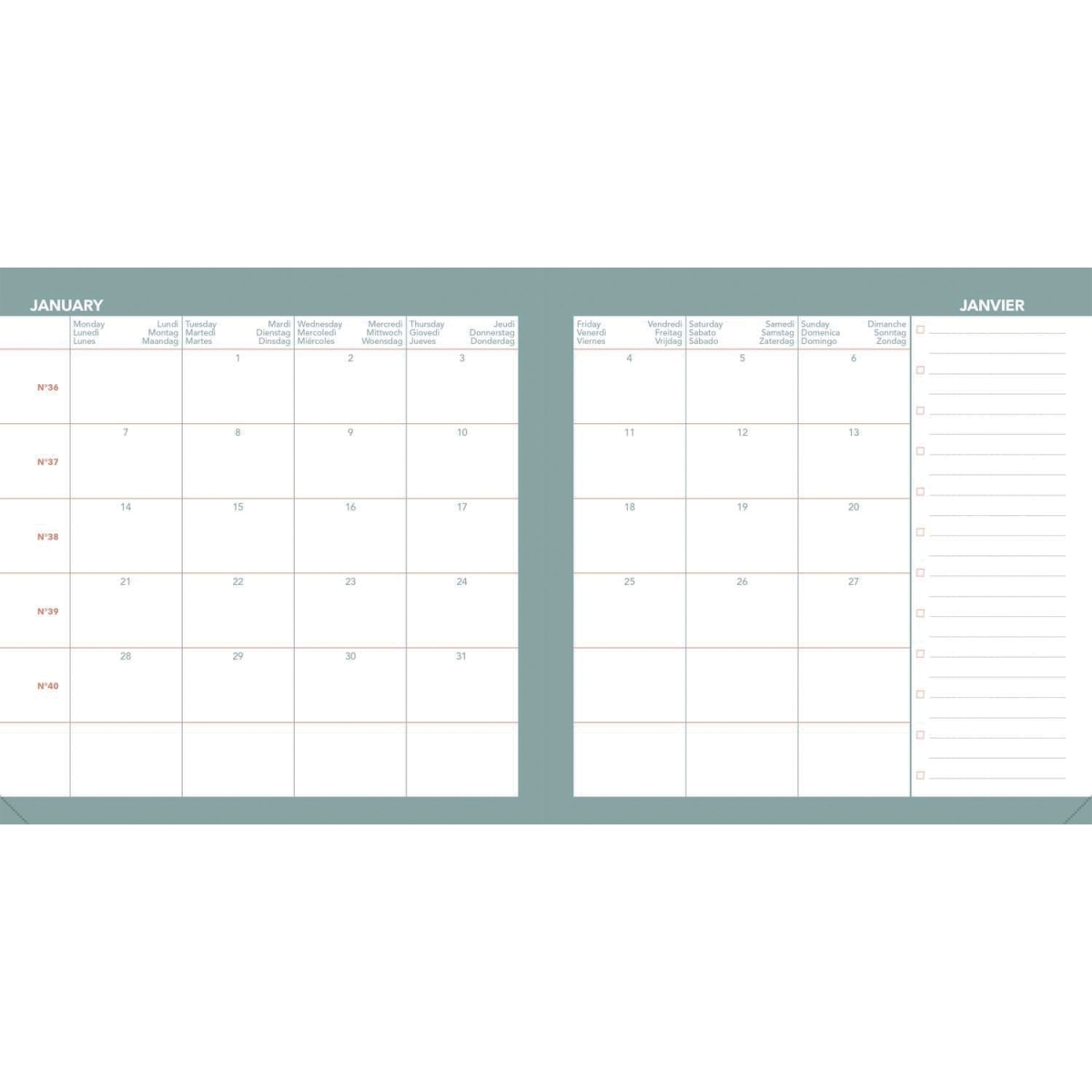 Agenda semainier Céleste 16x16 bordeaux