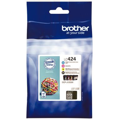 Brother ÉLASTIQUE lot 4 cartouches jet d'encre noire, cyan, magenta, jaune authentique (LC424VAL)