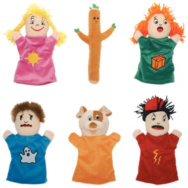 Valisette de 6 marionnettes, les émotions