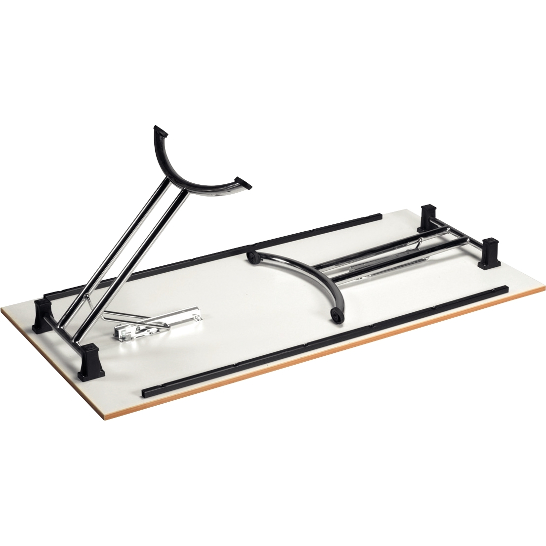 Table pliante rectangulaire L140xP80cm plateau hêtre/piètement alu